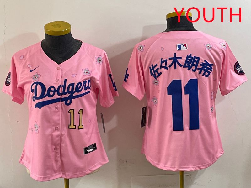 Youth Los Angeles Dodgers #11 R.Sasaki Pink Sakura Edition 2025 Nike MLB Jersey style 3->youth mlb jersey->Youth Jersey